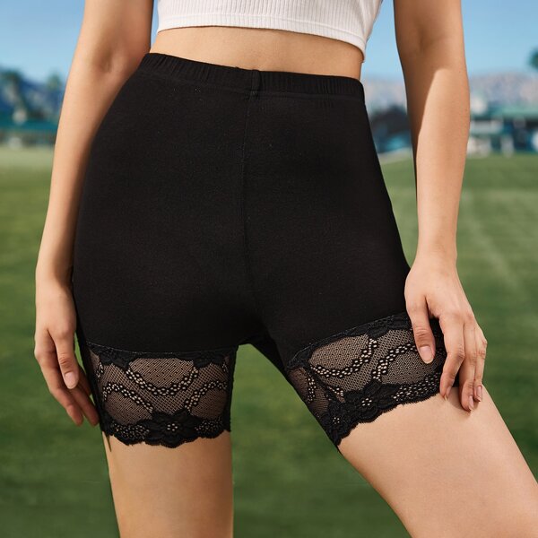 

Lace Hem Biker Shorts, Black