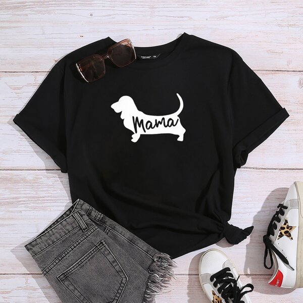 

Plus Dog & Letter Print Tee, Black