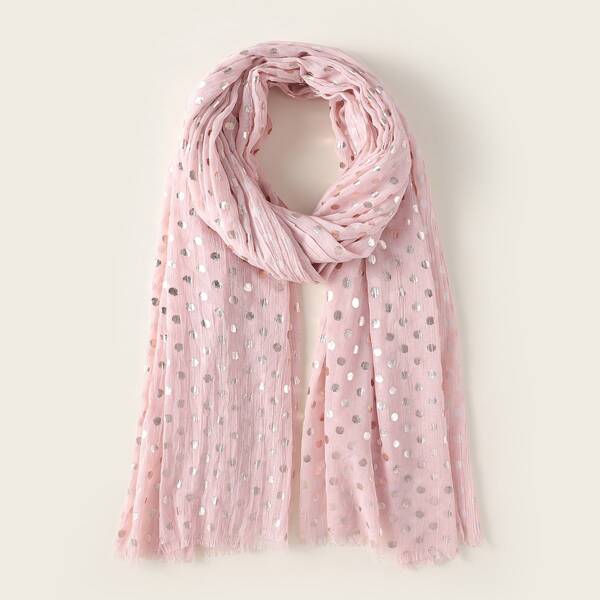 

Polka Dot Raw Hem Scarf, Pink