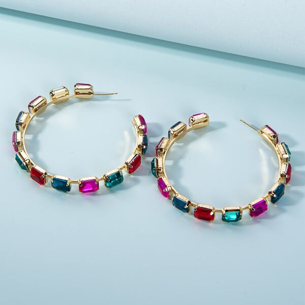 

Rhinestone Decor Open Hoop Earrings, Multicolor
