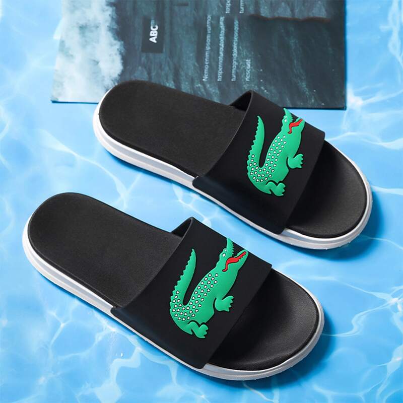 

Guys Cartoon Graphic Open Toe Slides, Black