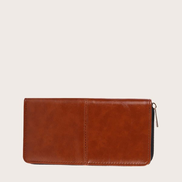 

Men Minimalist Zipper Long Wallet, Brown