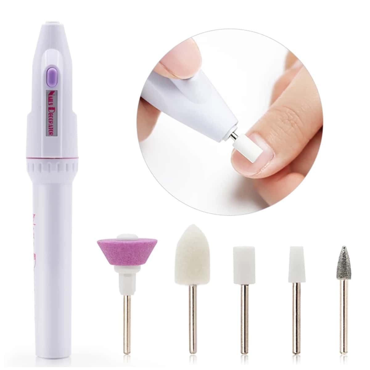 

1pc Nail Polisher With 5pcs Polishing Heads, White