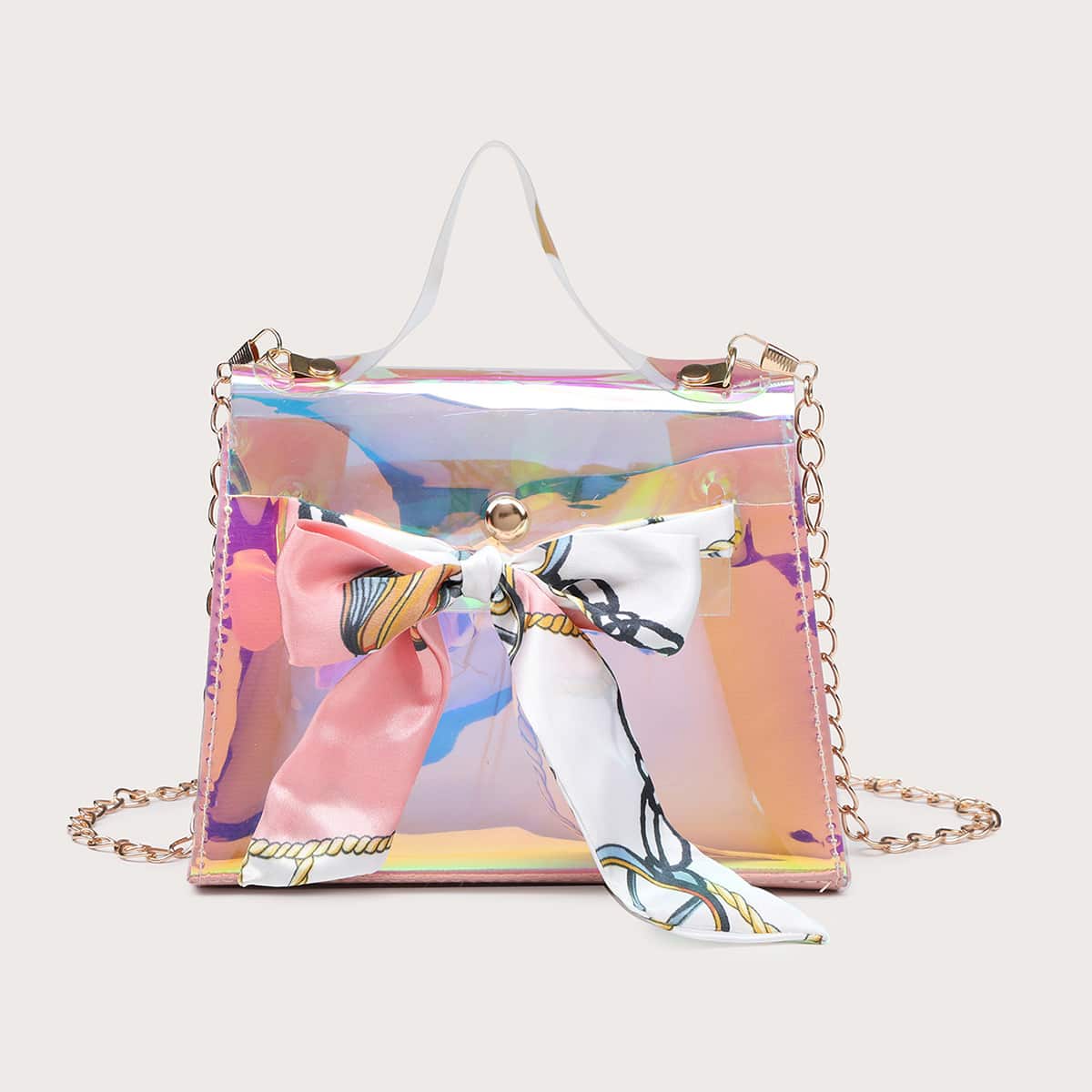 

Bow Knot Holographic Satchel Bag, Pink