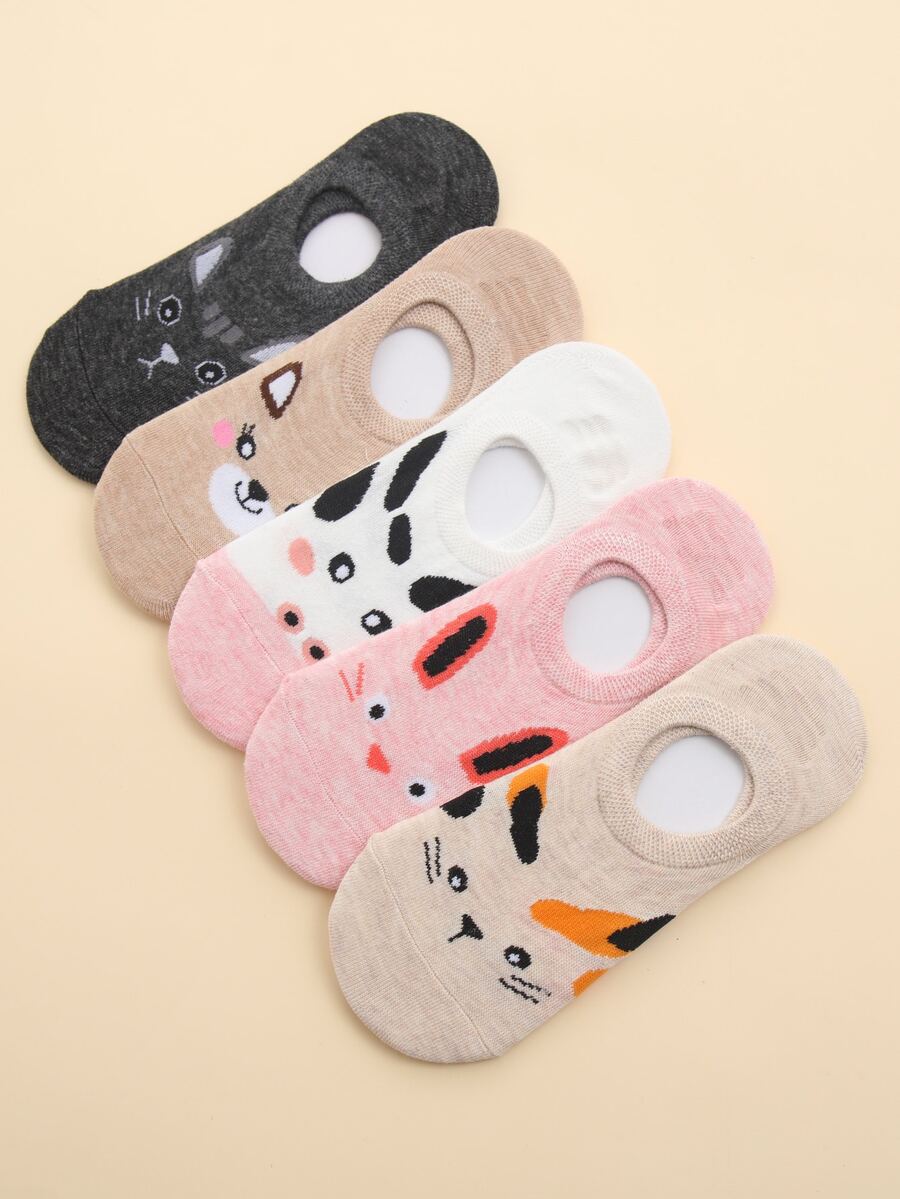 5 perechi de șosete cu grafică de desene animate, șosete invizibile