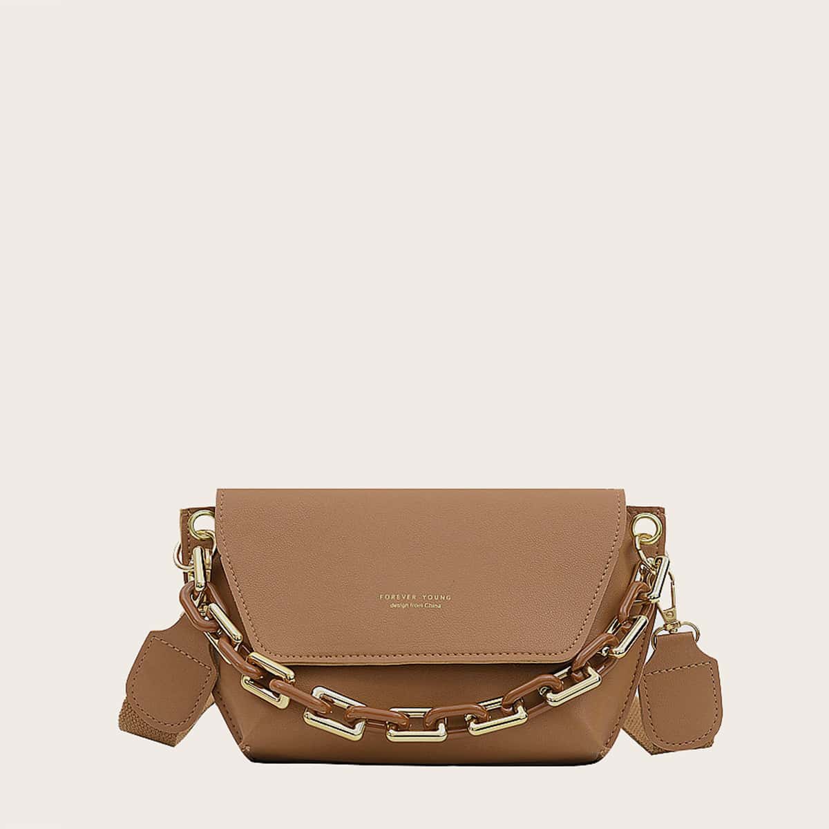 

Solid Chain Satchel Bag, Brown
