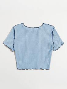 SHEIN EZwear Camiseta de color combinado ribete en forma de lechuga - Azul - Ver 2