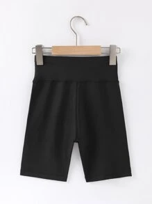 Cô gái Tween Chất rắn Thắt lưng băng rộng Quần short đi xe - màu đen - Xem 2