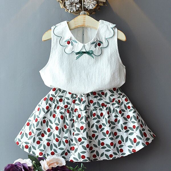 

Toddler Girls Plants Embroidery Bow Front Top & Skirt, Multicolor