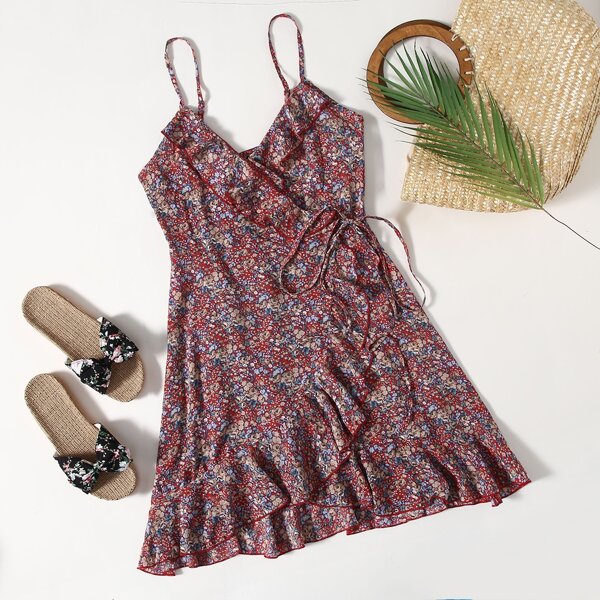 

Floral Ruffle Trim Cami Dress, Multicolor