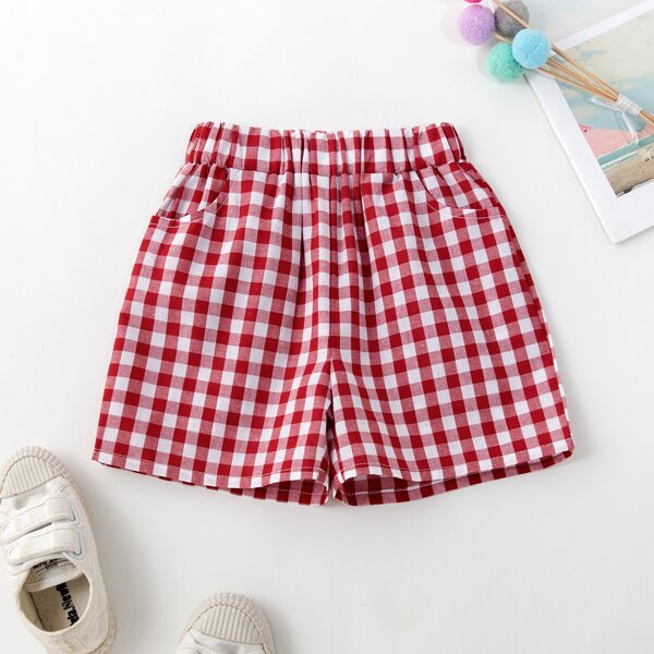 

Toddler Girls Gingham Slant Pocket Shorts, Red and white