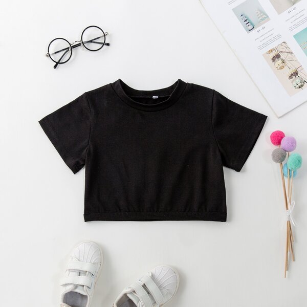 

Toddler Girls Solid Short Sleeve Tee, Black