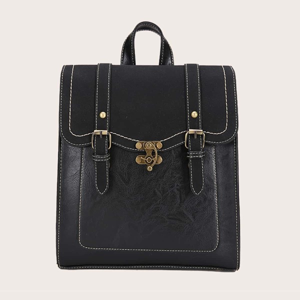 

Buckle Design Flap Backpack, Black