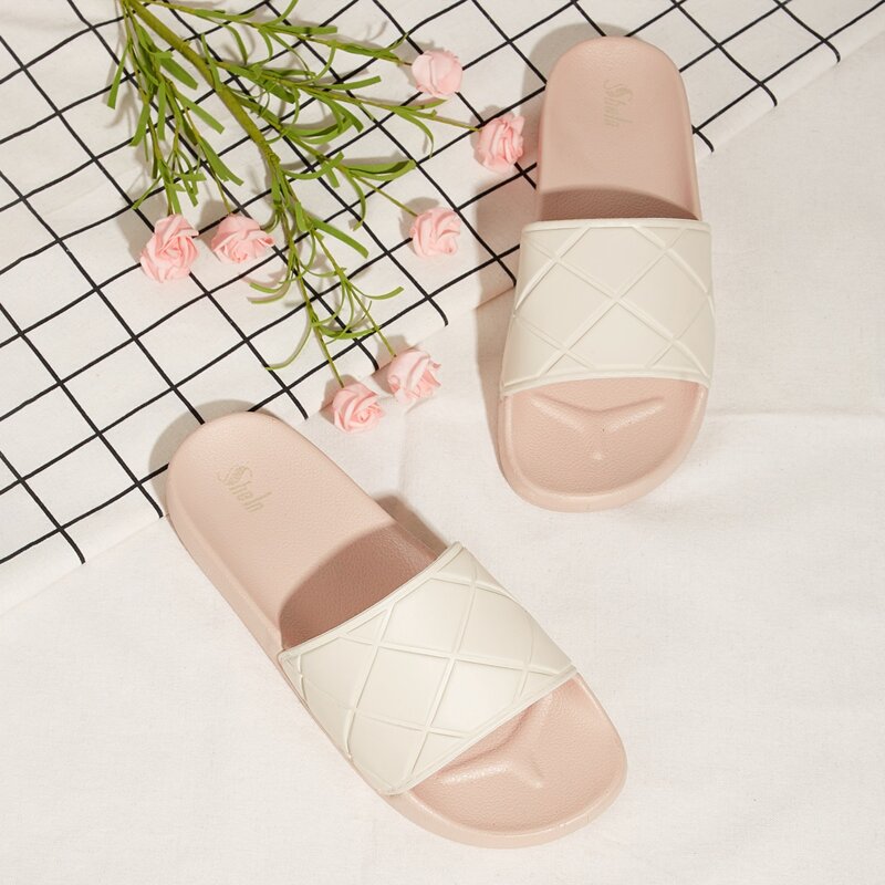 

Geometric Open Toe Slides, Baby pink