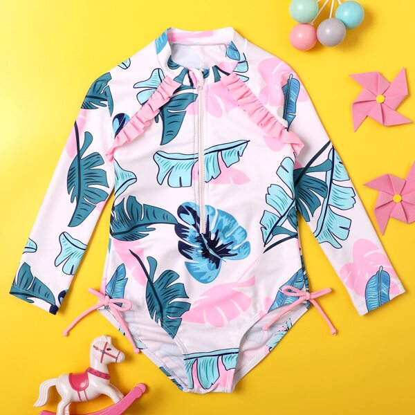

Toddler Girls Tropical Zip-up One Piece Swimsuit, Multicolor