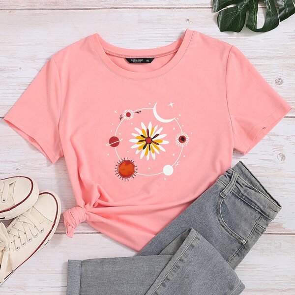 

Plus Floral & Galaxy Print Tee, Pink