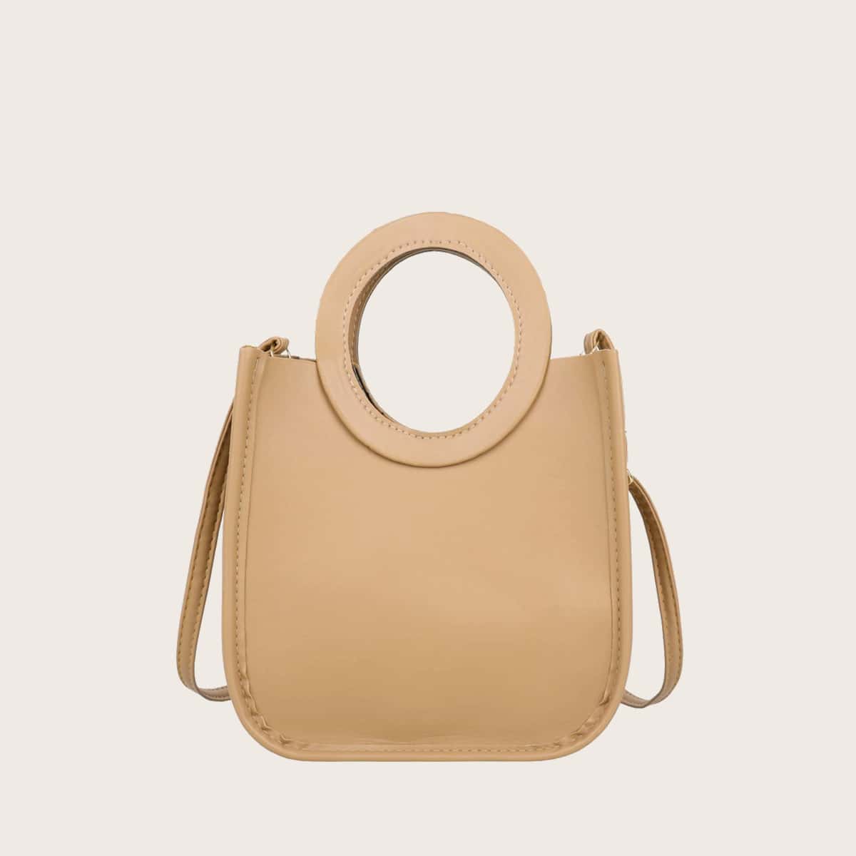 

Solid Ring Handle Satchel Bag, Khaki