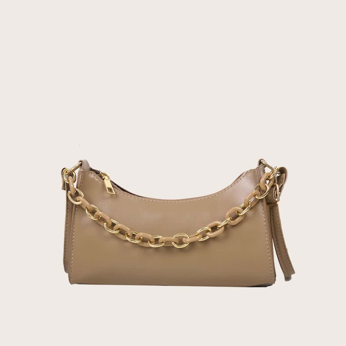 

Solid Chain Baguette Bag, Khaki
