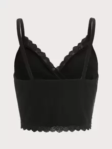 SHEIN EZwear Plus Balletcore Contrast Lace Crop Cami Top - Black - View 2
