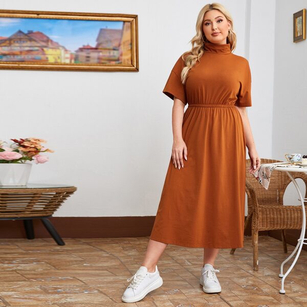 

Plus Solid Funnel Neck Dress, Ginger