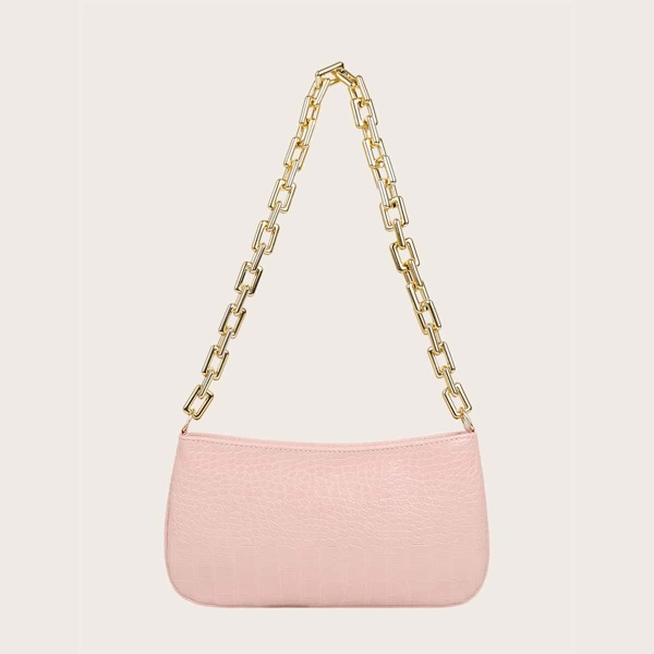 

Croc Embossed Chain Baguette Bag, Pink