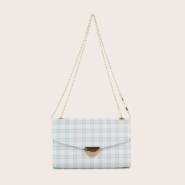 

Push Lock Plaid Shoulder Bag, Mint green