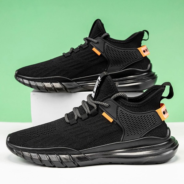 

Men Lace-up Decor Knit Sneakers, Black