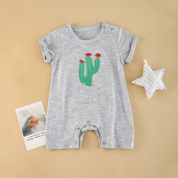 

Baby Boy Cactus Appliques Detail Romper, Light grey