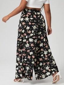 Calvaya Plus Wide Leg Floral Print Trousers - Black - View 2