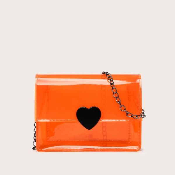 

Patent Heart Decor Chain Bag, Orange