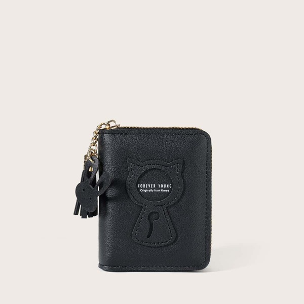 

Tassel Charm Cartoon Patch Purse, Black