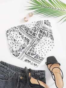 Top pañuelo corto con estampado de paisley - Blanco y Negro - Ver 1