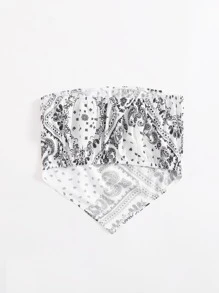 Top pañuelo corto con estampado de paisley - Blanco y Negro - Ver 2