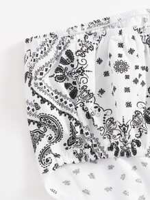Top pañuelo corto con estampado de paisley - Blanco y Negro - Ver 3