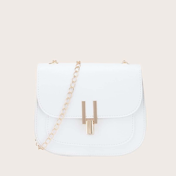 

Lizard Print Chain Saddle Bag, White
