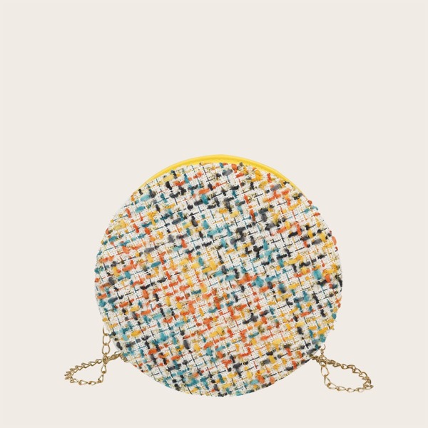 

Tweed Chain Circle Bag, Yellow