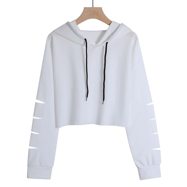 

Cut Out Drawstring Crop Hoodie, White
