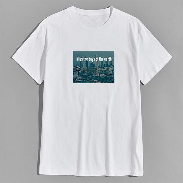 

Men Letter Graphic Short Sleeve Tee, White