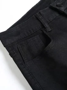 Manfinity Homme 男士素色直腿牛仔短褲 - 黑色 - 查看 4