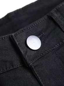 Manfinity Homme 男士素色直腿牛仔短褲 - 黑色 - 查看 5