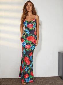 PARTHEA Cowl Neck Tied Backless Floral Dress Hawaiian Dress - Multicolor - View 4