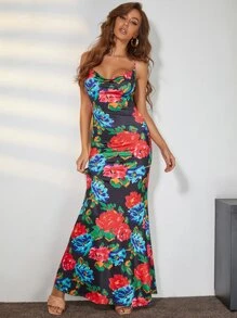 PARTHEA Cowl Neck Tied Backless Floral Dress Hawaiian Dress - Multicolor - View 6