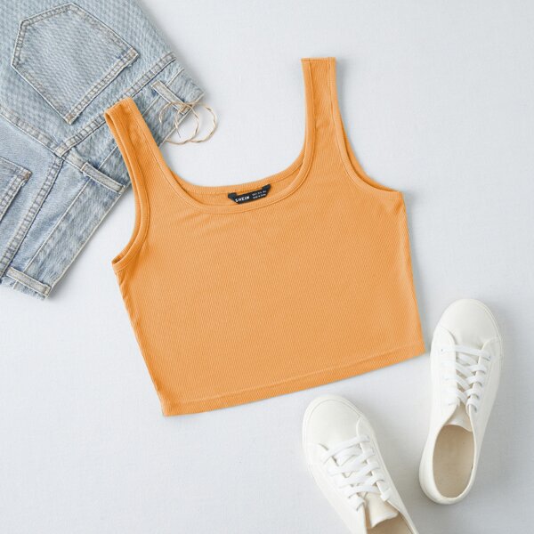 

Rib-knit Crop Tank Top, Orange
