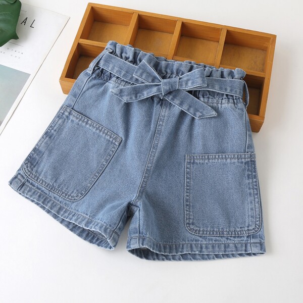 

Toddler Girls Self Tie Denim Shorts, Medium wash