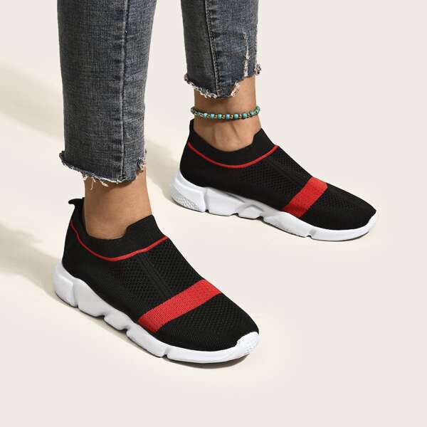 

Color Block Slip On Knit Sneakers, Black