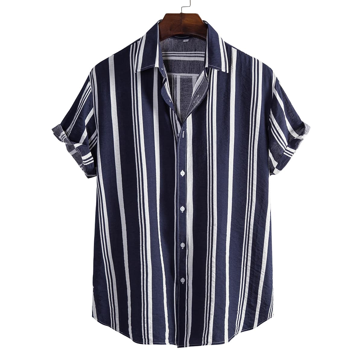 

Guys Striped Button Front Shirt, Navy blue