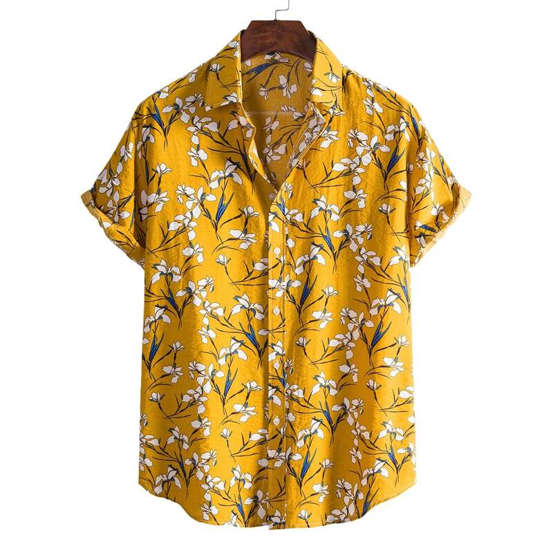 

Guys Ditsy Flower Button Front Shirt, Mustard yellow