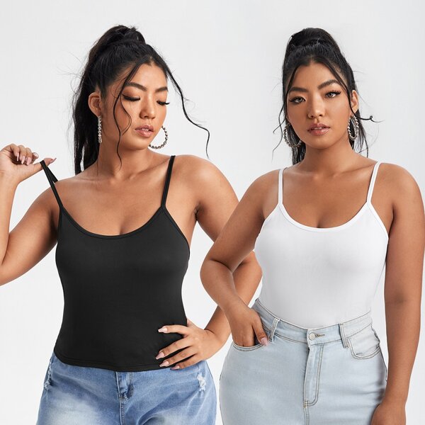 

Plus 2pcs Solid Crop Cami Top, Black and white