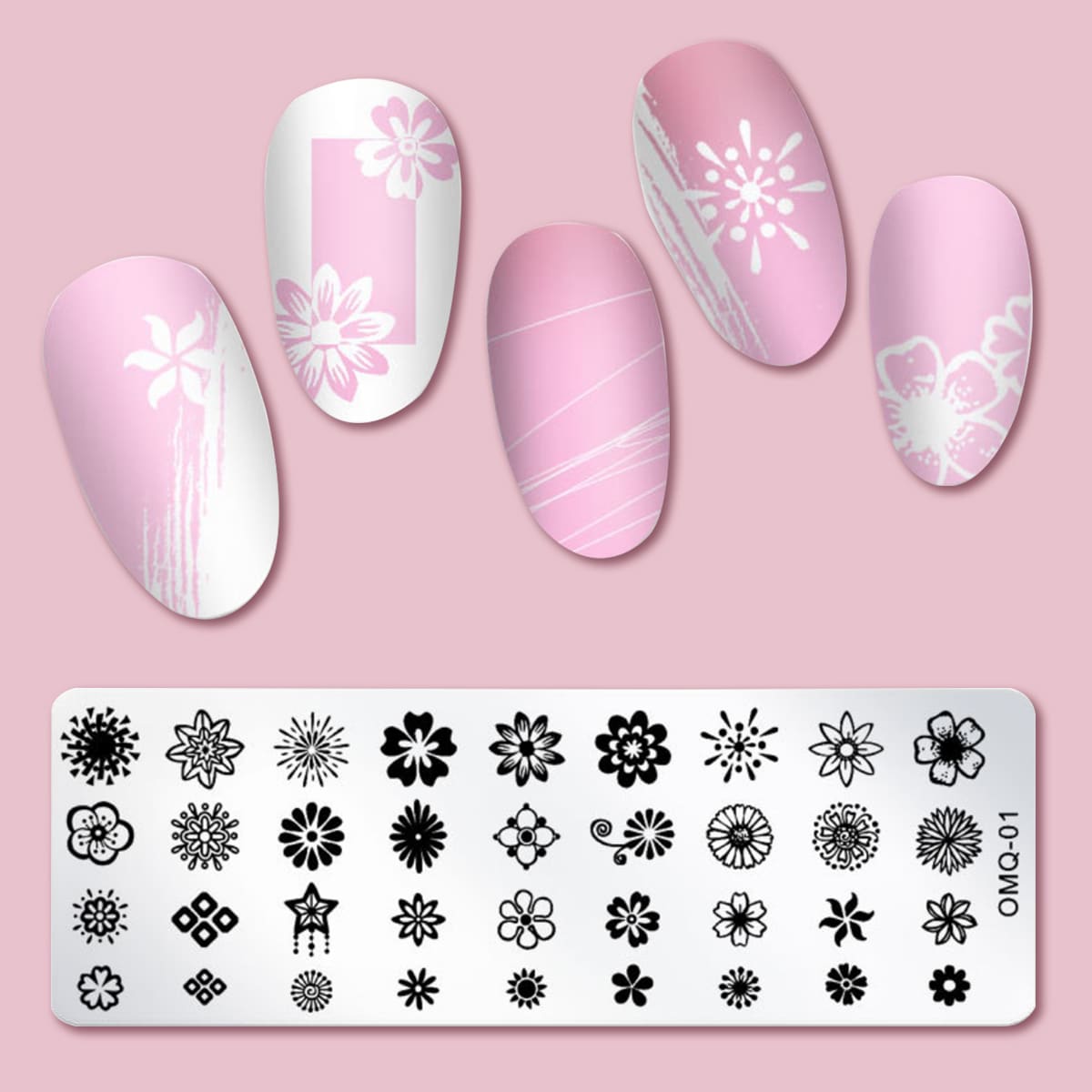 

1pc Flower Pattern Nail Art Template Plate, Silver