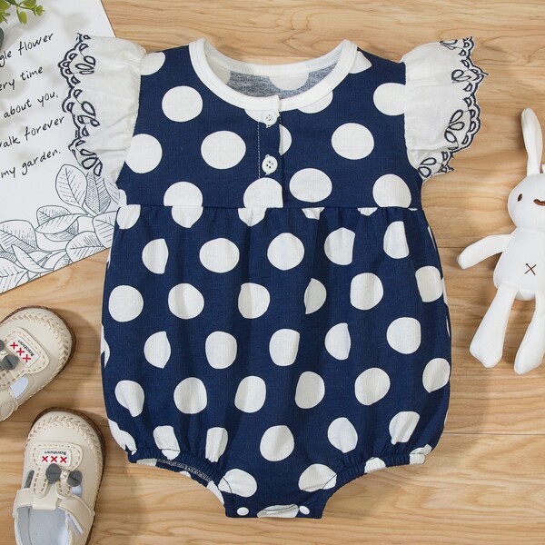 

Baby Girl Embroidered Polka Dot Tee Bodysuit, Navy blue